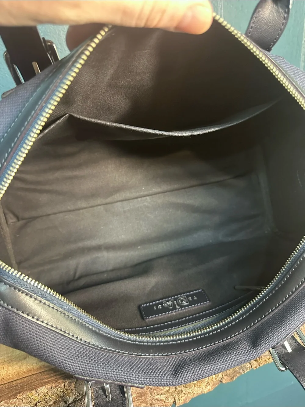 Tru Trussardi Navy Canvas & Black Leather Satchel